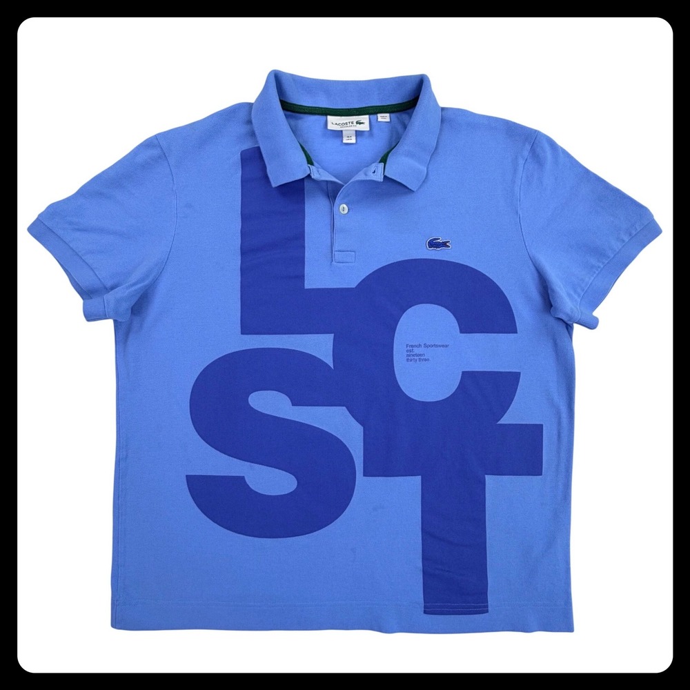 Lacoste Polo Shirt Men 6 XL Regular Blue Cotton Graphic Logo French Sportswear